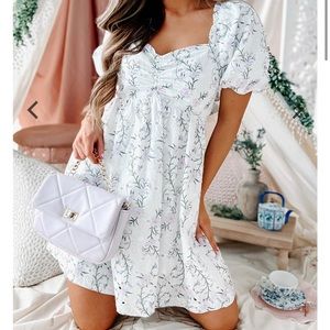 Floral Lena Eyelet Puff Sleeve Mini Dress Small